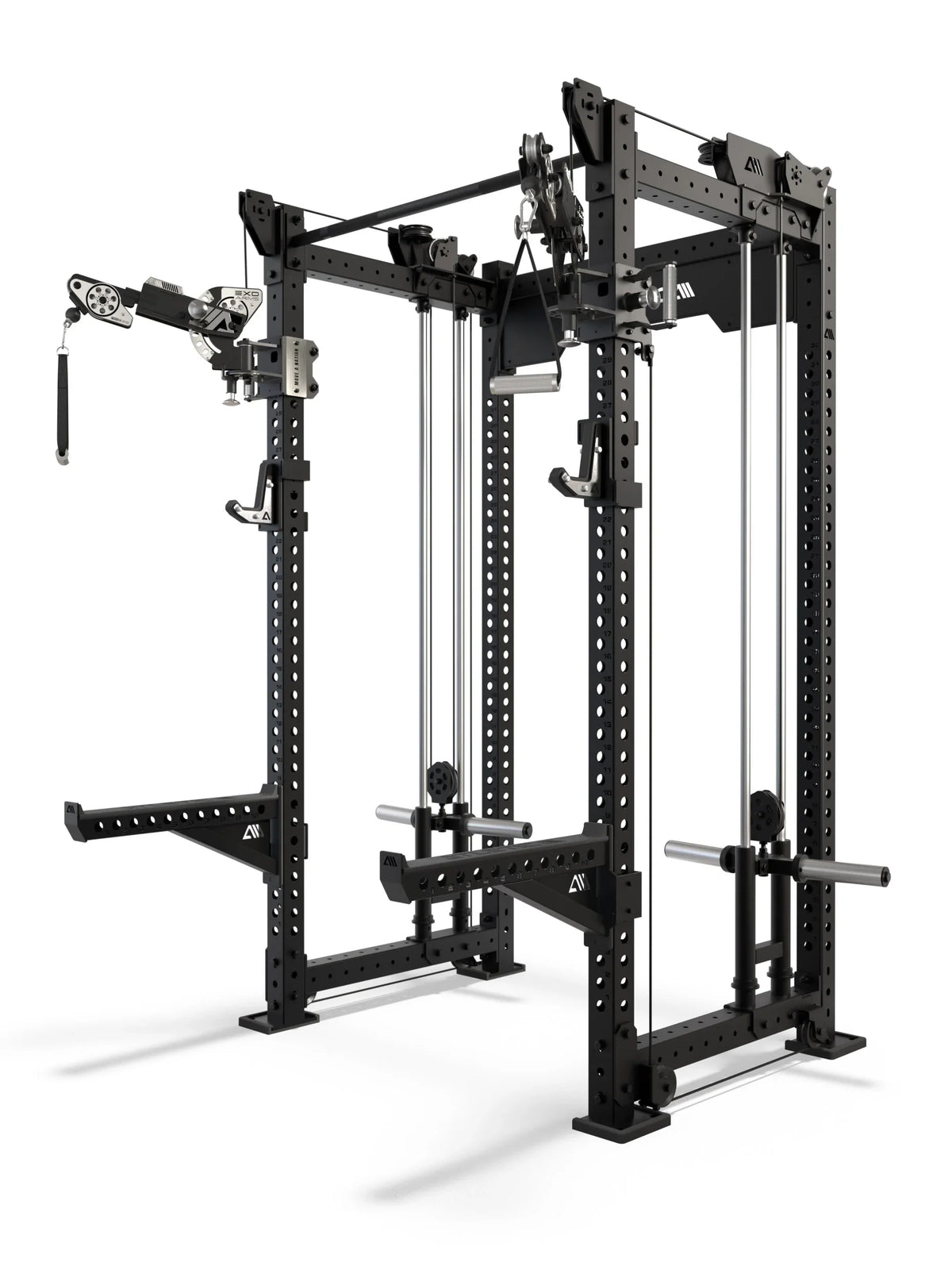 R8 Bradley EXO Plate Loaded Power Rack, 30.5" crossbar depth and adjustable EXO Arms