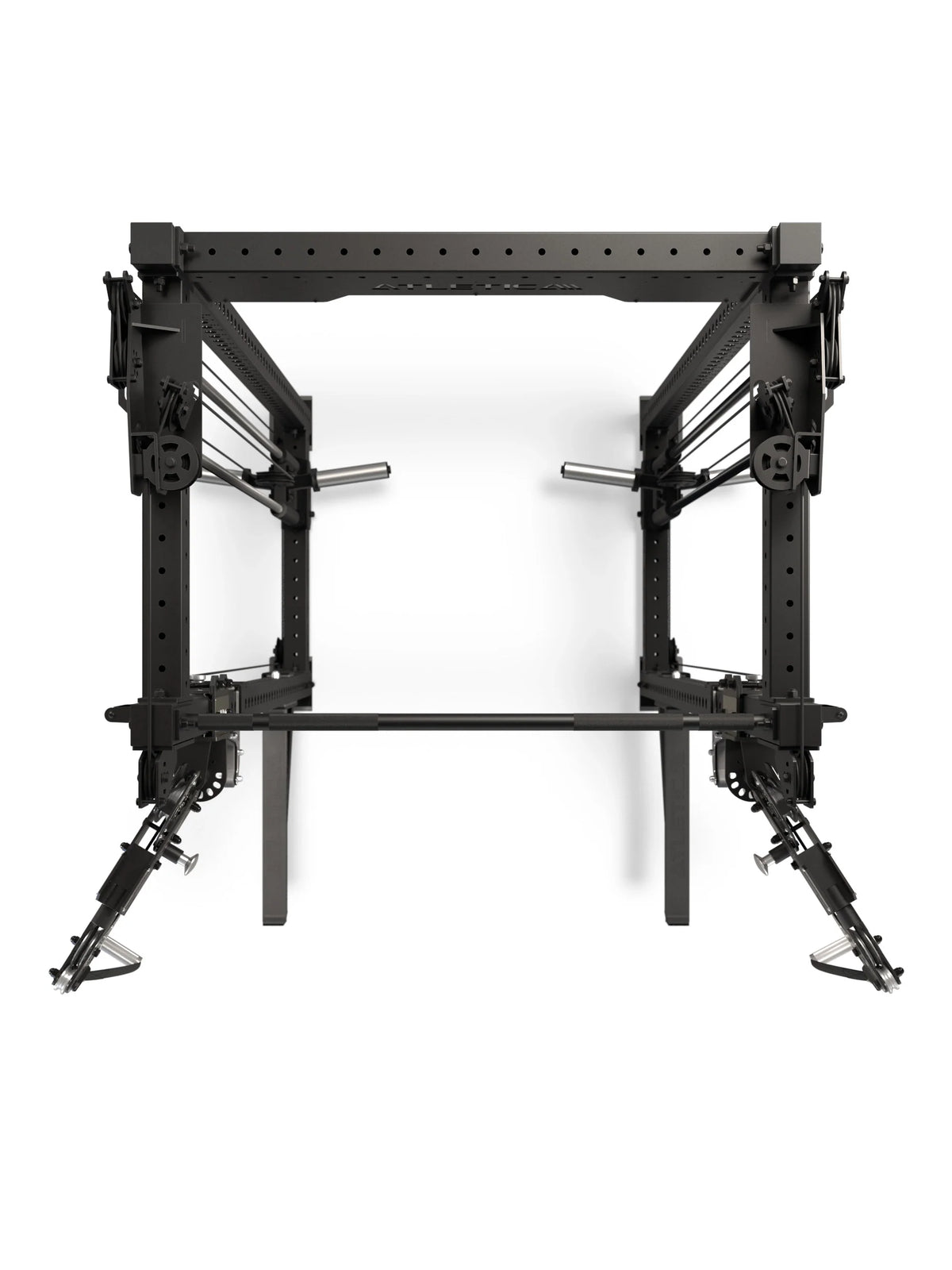 R8 Bradley EXO Power Rack Plate Loaded, 30.5" Crossbar Depth - Top View of the Cage