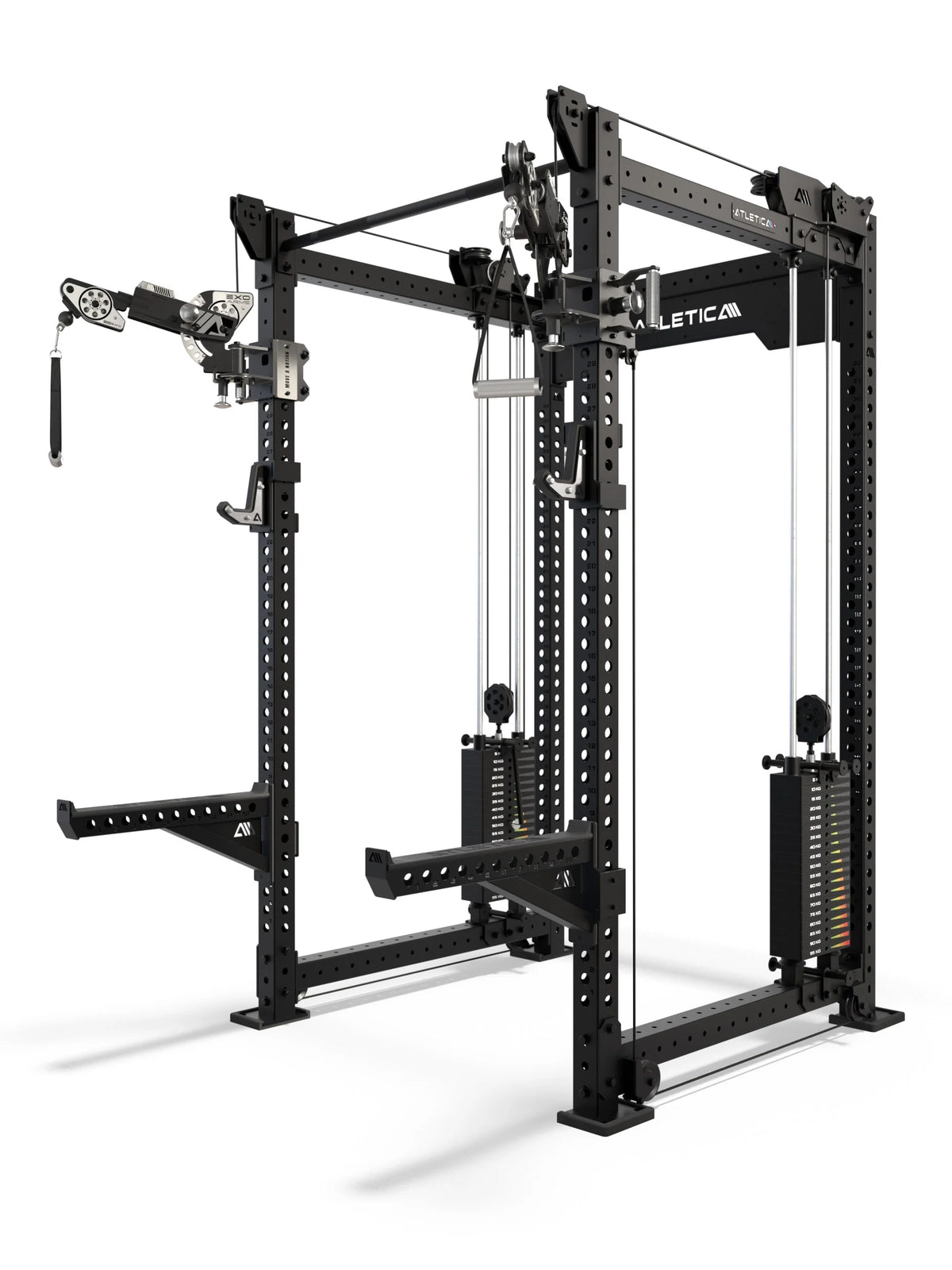 Atletica R8 Bradley EXO Power Rack with Functional Trainer and 2x210 lb Weight Stack, in Black, with 43" Crossbar Depth