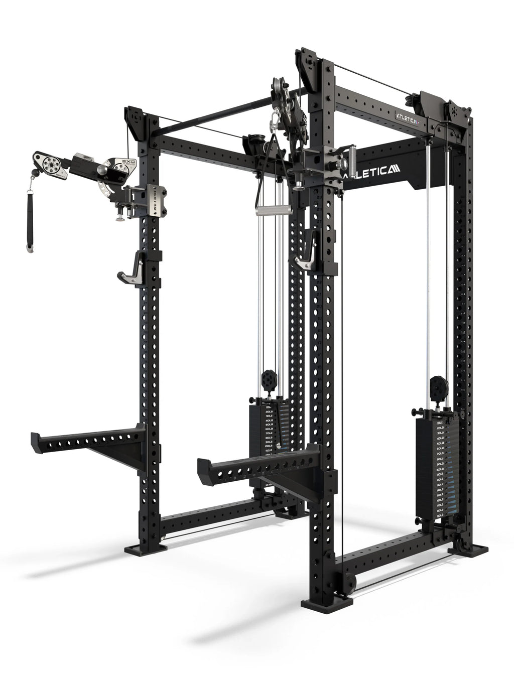 Atletica R8 Bradley EXO Power Rack with Functional Trainer and 380 lb Weight Stack, in Black, with 43" Crossbar Depth