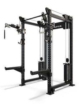 Atletica R8 Bradley EXO Power Rack with Functional Trainer and 380 lb Weight Stack, in Black, with 43" Crossbar Depth