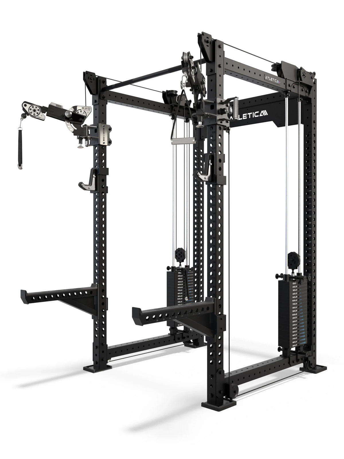Atletica R8 Bradley EXO Power Rack with Functional Trainer and 380 lb Weight Stack, in Black, with 43" Crossbar Depth