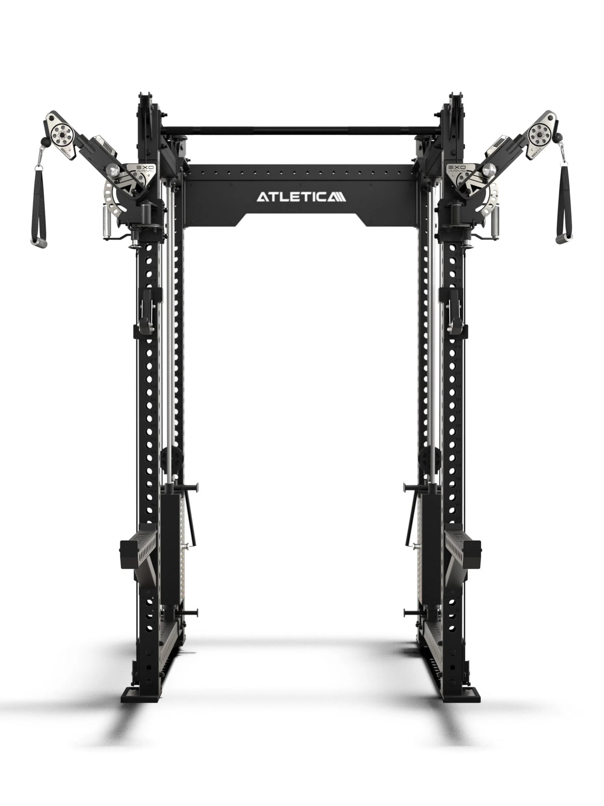 R8 Bradley EXO Power Rack with 2x210 lb Weight Stack, 43" Crossbar Depth and Adjustable EXO Arms