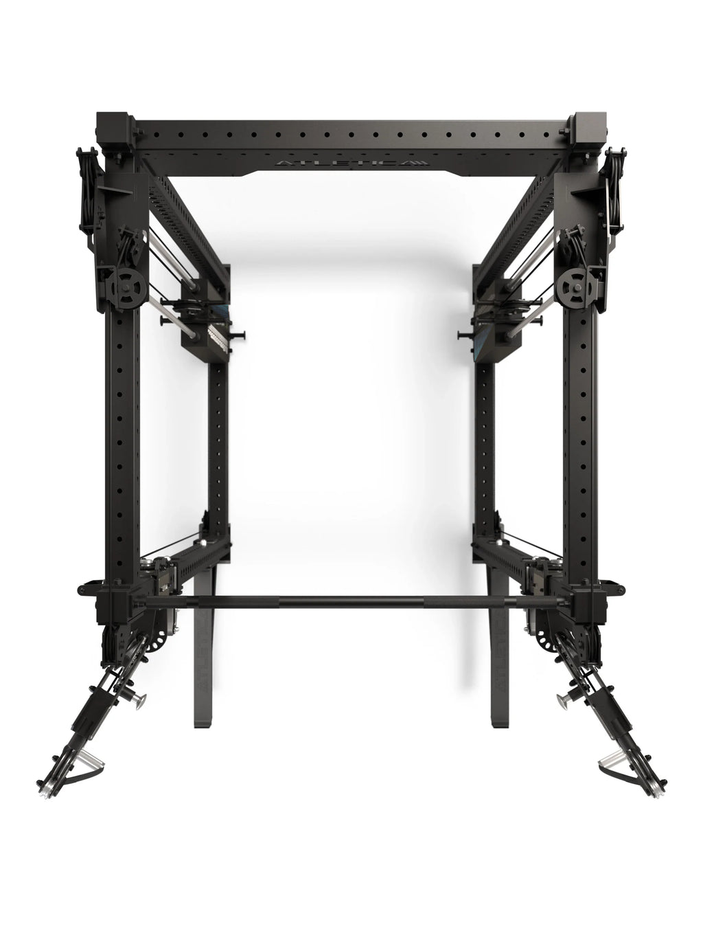 R8 Bradley EXO Power Rack with 500 lb weight stack, 43" Crossbar depth - top view of the cage