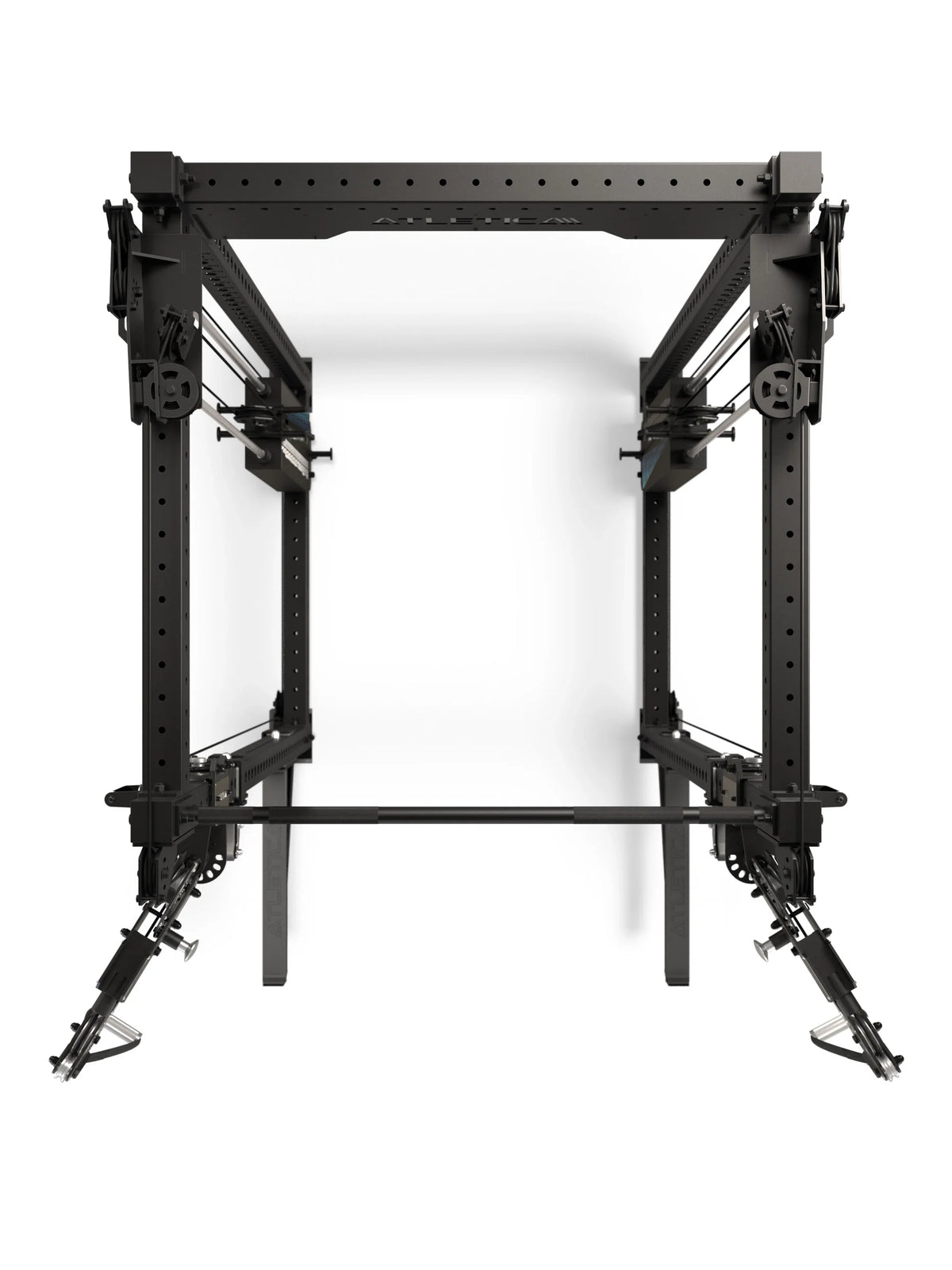 R8 Bradley EXO Power Rack with 500 lb weight stack, 43" Crossbar depth - top view of the cage