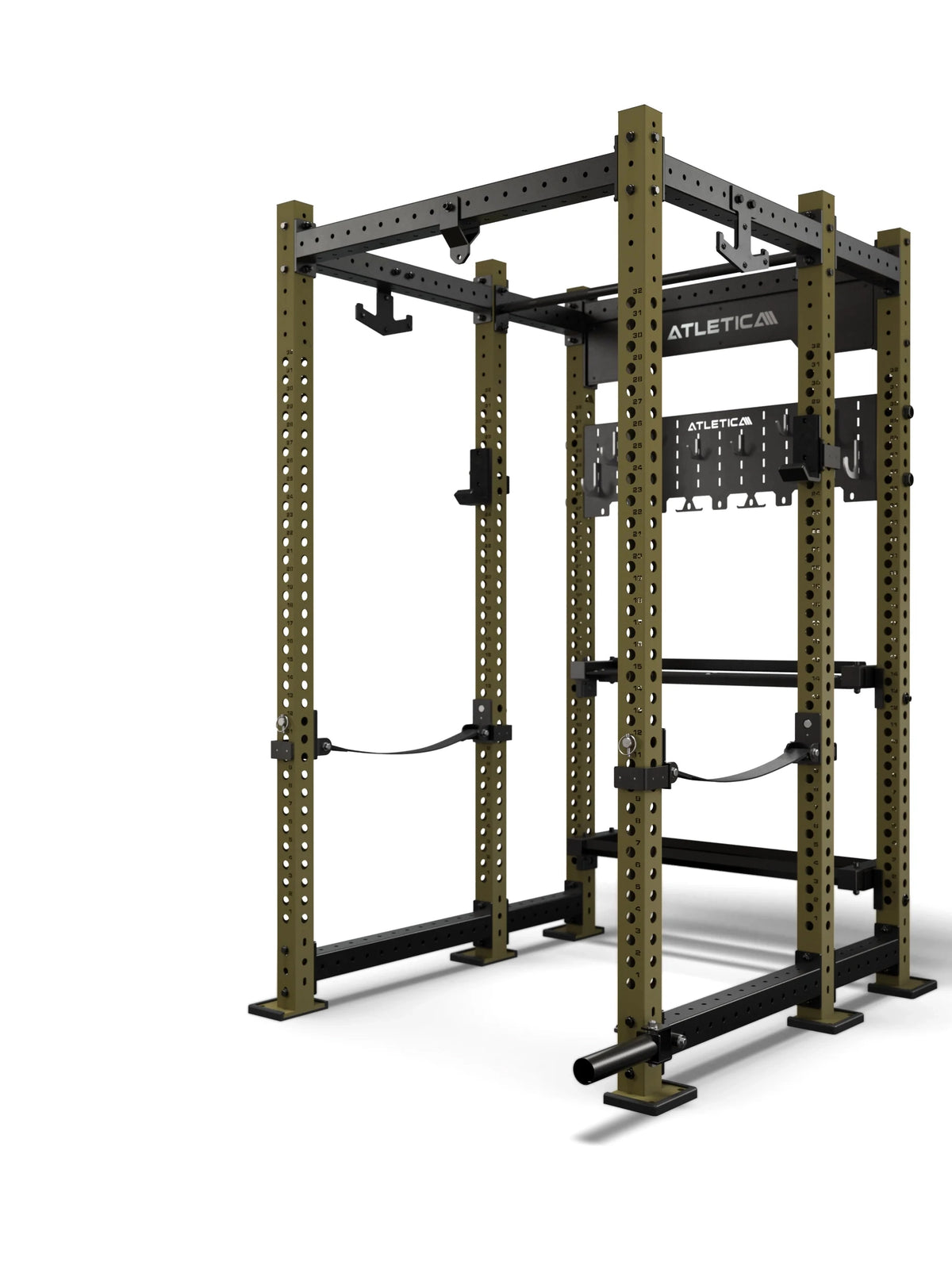 Atletica R8 Utile power rack in military green, frame only, angled view