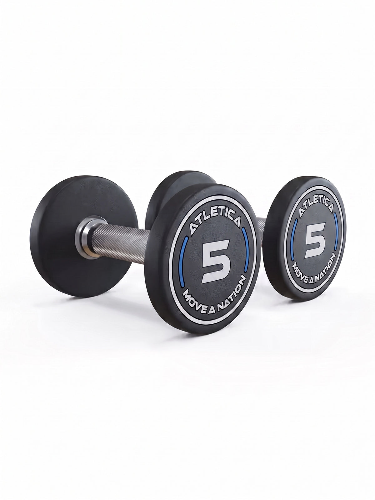 Round Dumbbells PRO in pairs - two dumbbells, black design, silver handle, made of polyurethane, for dumbbell strength training