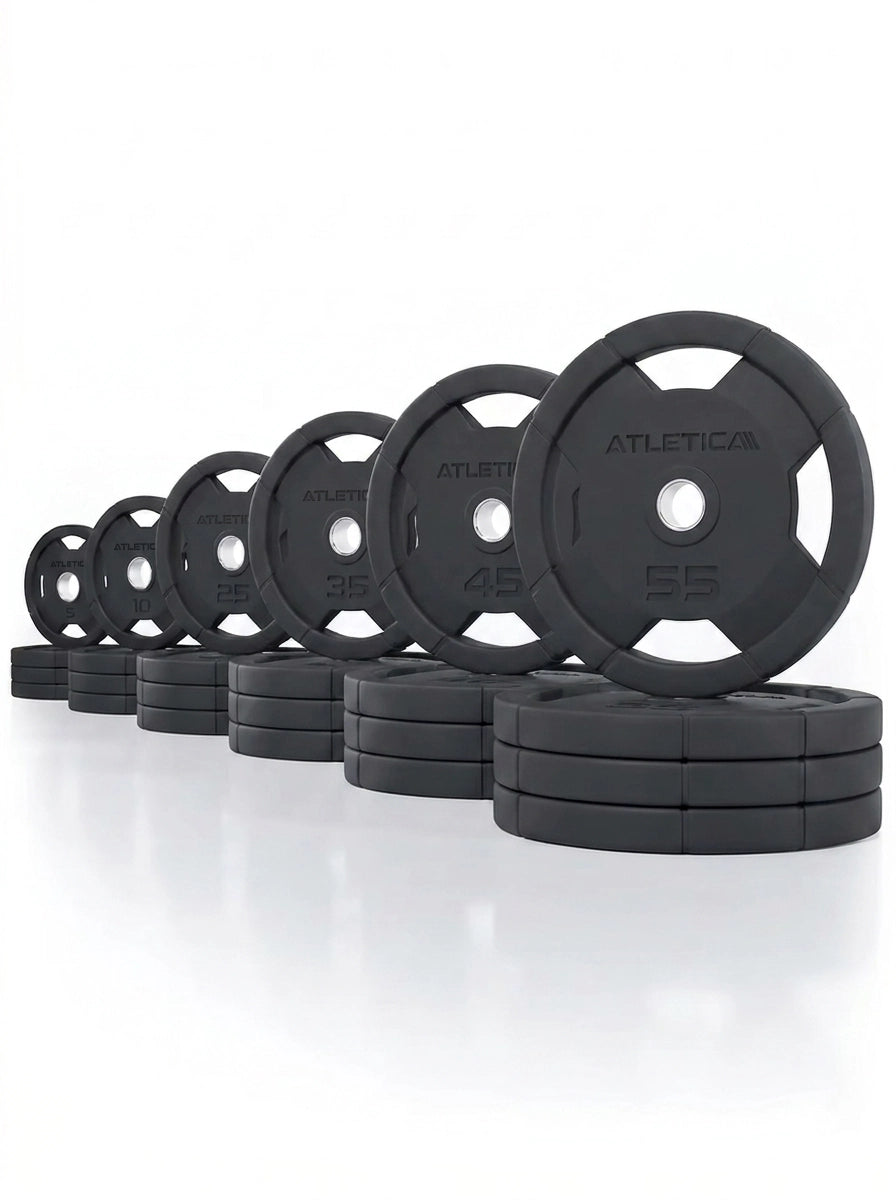 Atletica 4H Grip Plates set 700 lb, six plate sizes lined up in stacks