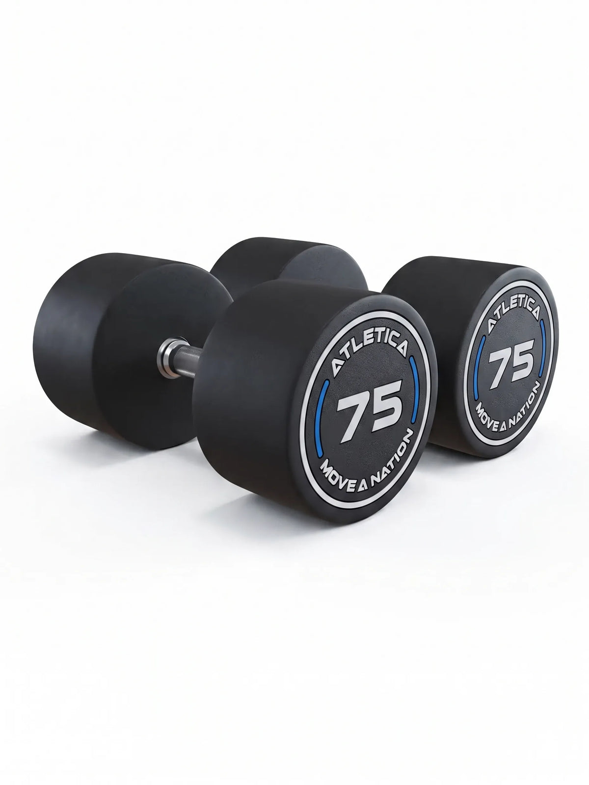 Round Dumbbells PRO In Pairs - two black Dumbbells, weight 85 lb on the ends, made of polyurethane, for Dumbbell strength training