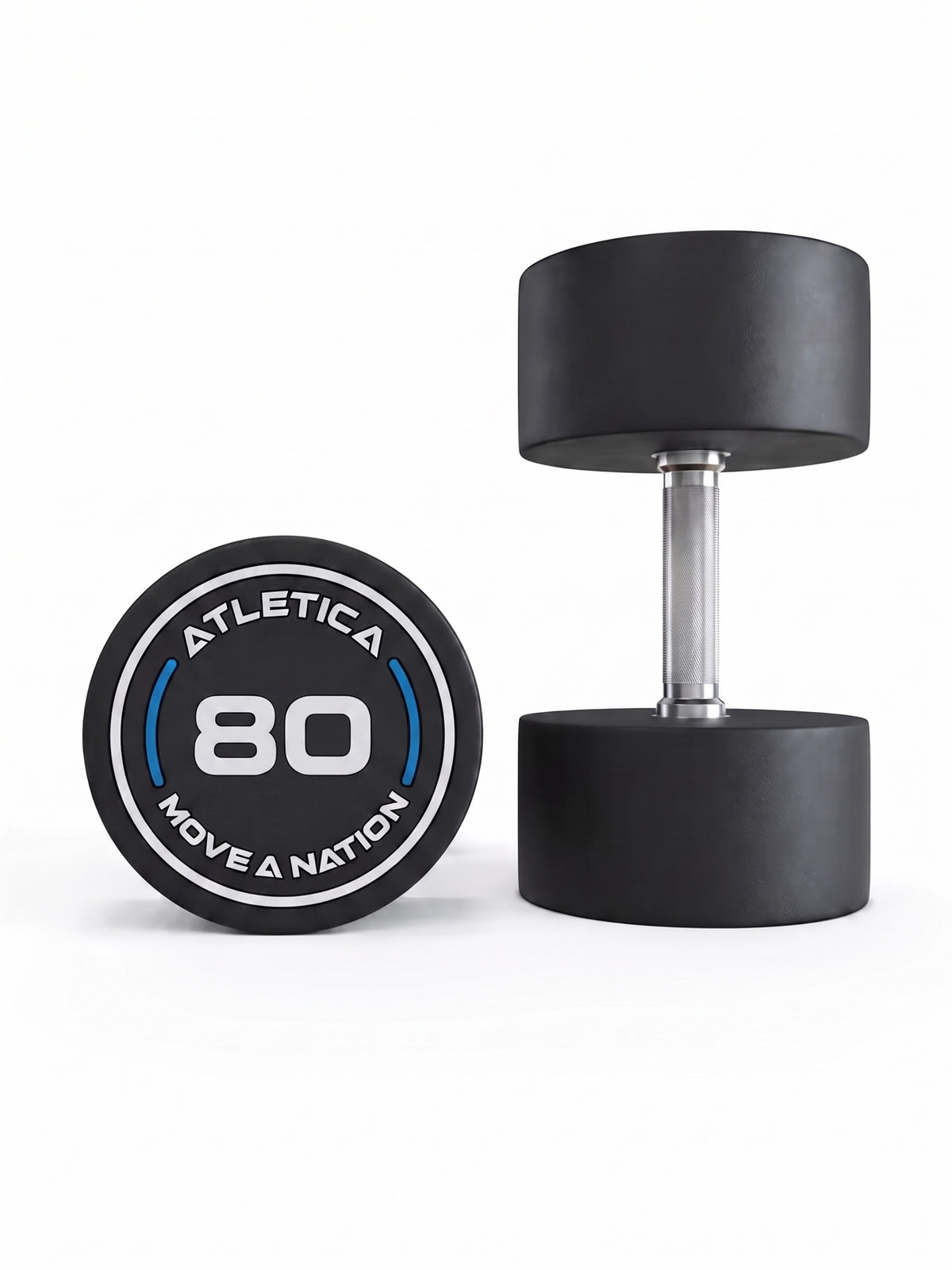 Round Dumbbells PRO 80 lb Pair with black design and silver grip