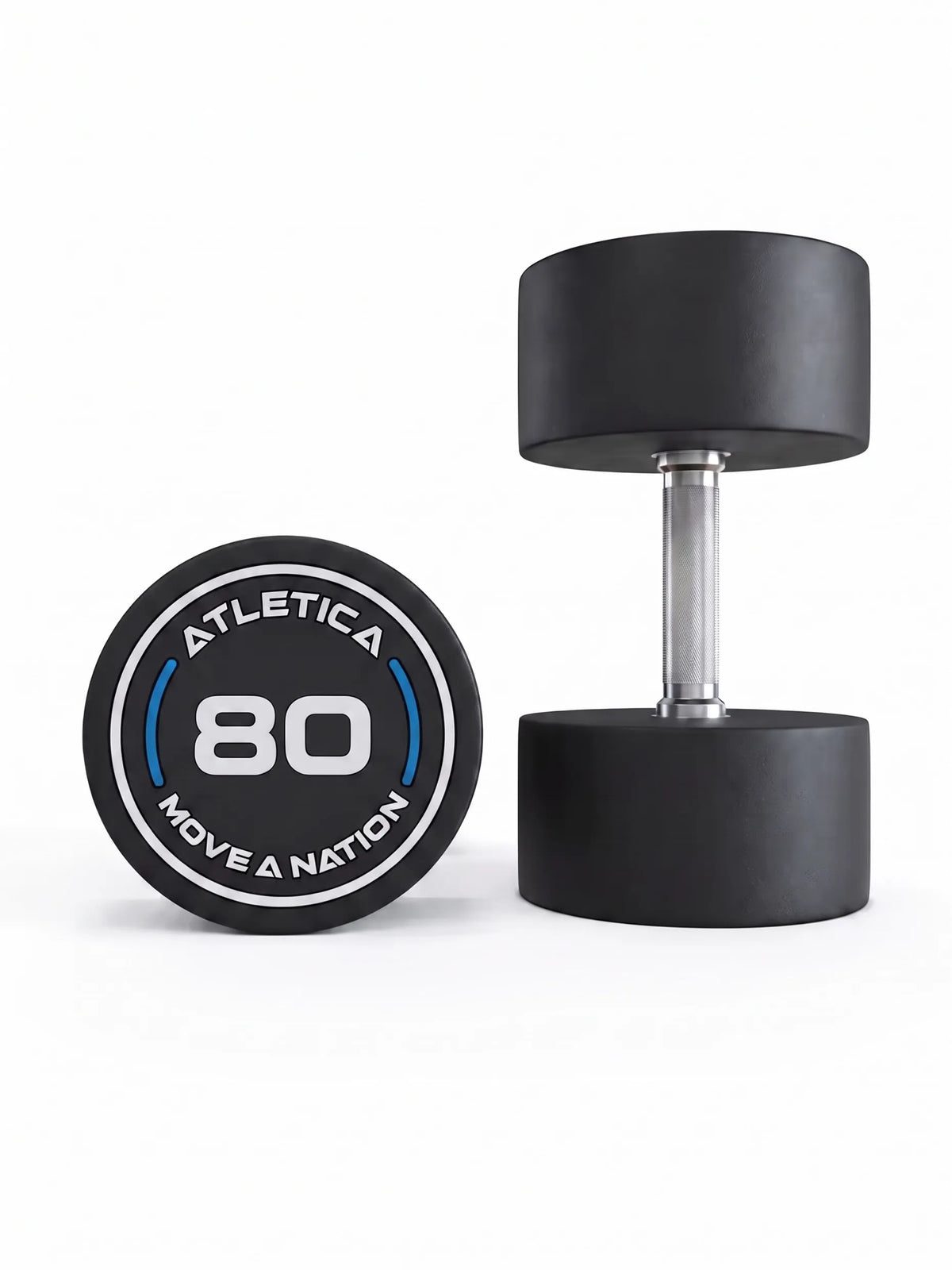 Round Dumbbells PRO 80 lb pair with cylindrical weights and medium-sharp knurling