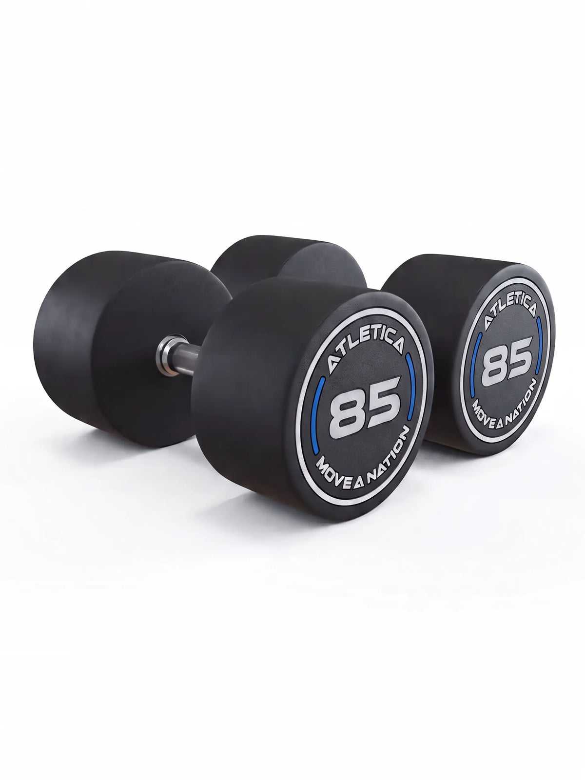Round Dumbbells PRO in Pairs - Weight 95 lb, Two Black Dumbbells, Silver Handles, Made of Polyurethane, for Dumbbell Strength Training