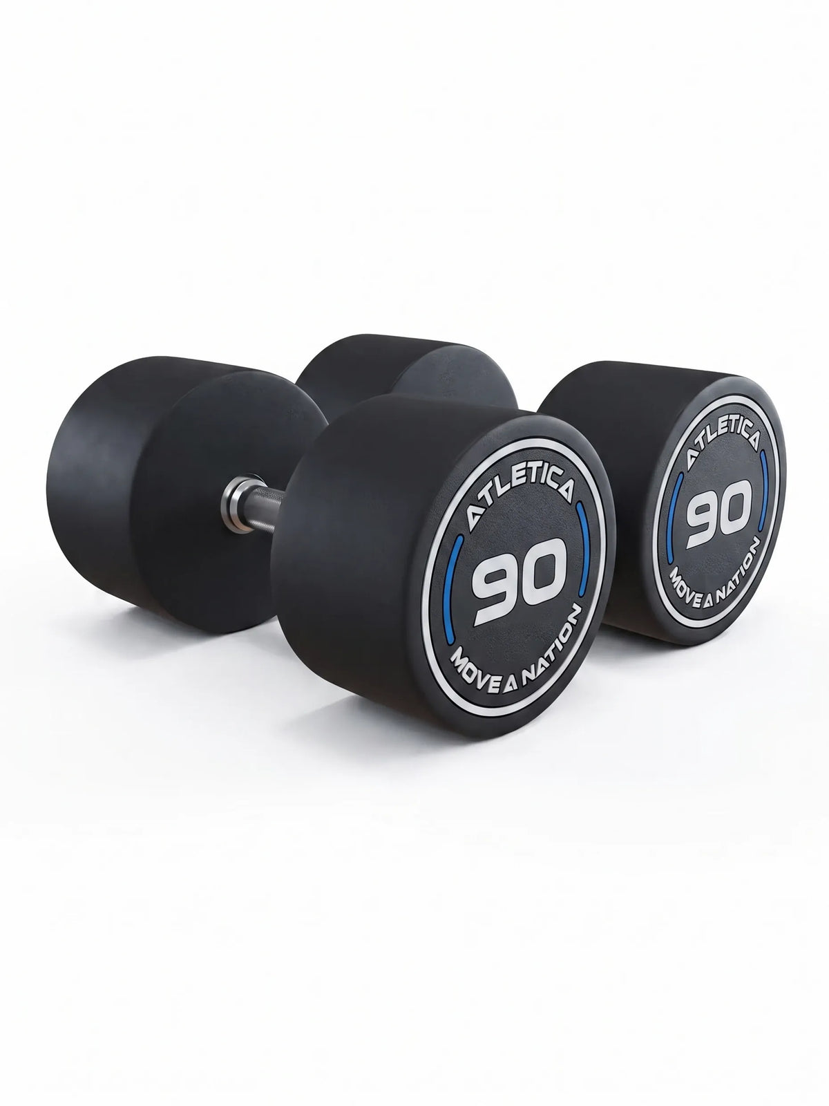 Round Dumbbells PRO in pairs - Two black dumbbells, weight 100 lb, made of polyurethane, for dumbbell strength training