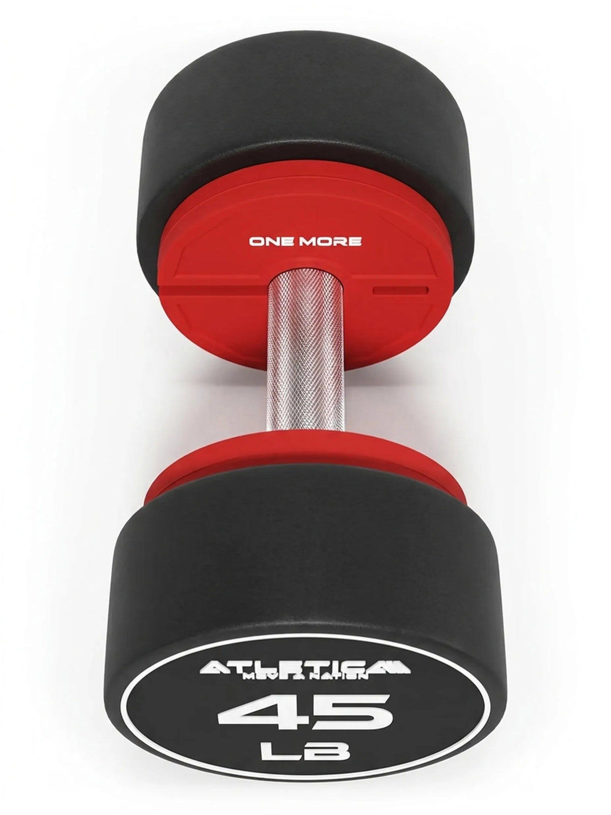 Add-On Flex Plates Colored - 45 lb Round Dumbbell with red additional plate 1.5 lb, black rubber coating, knurled handle