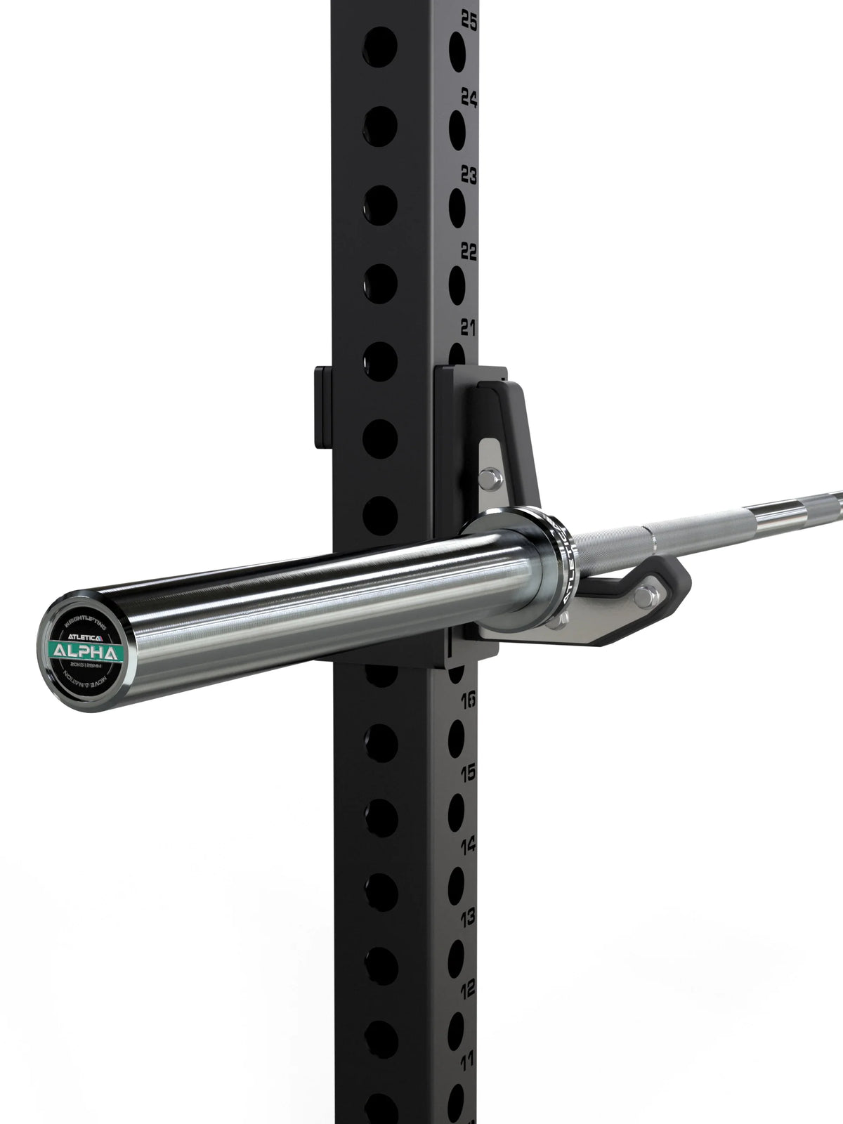 Alpha Barbell on J-Hook in the rack