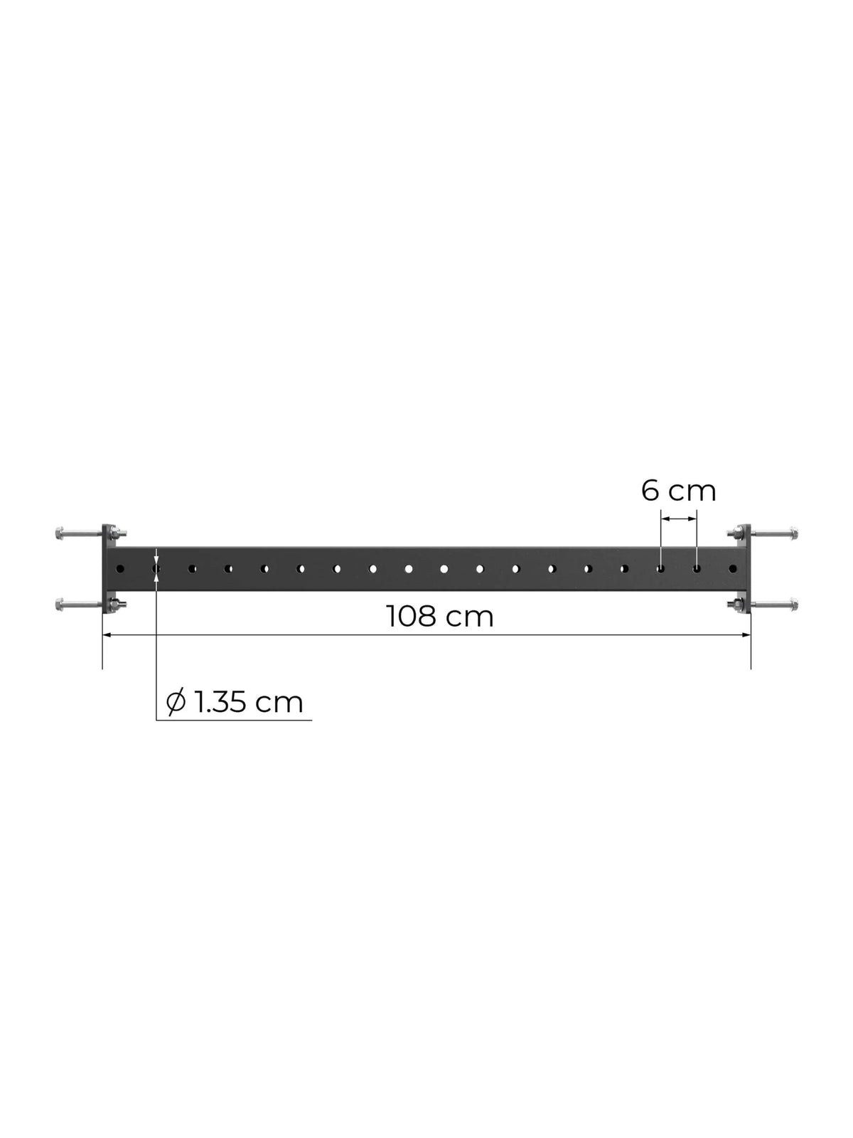 R8 Crossbar 43" with Hole Spacing in Dimensional Drawing