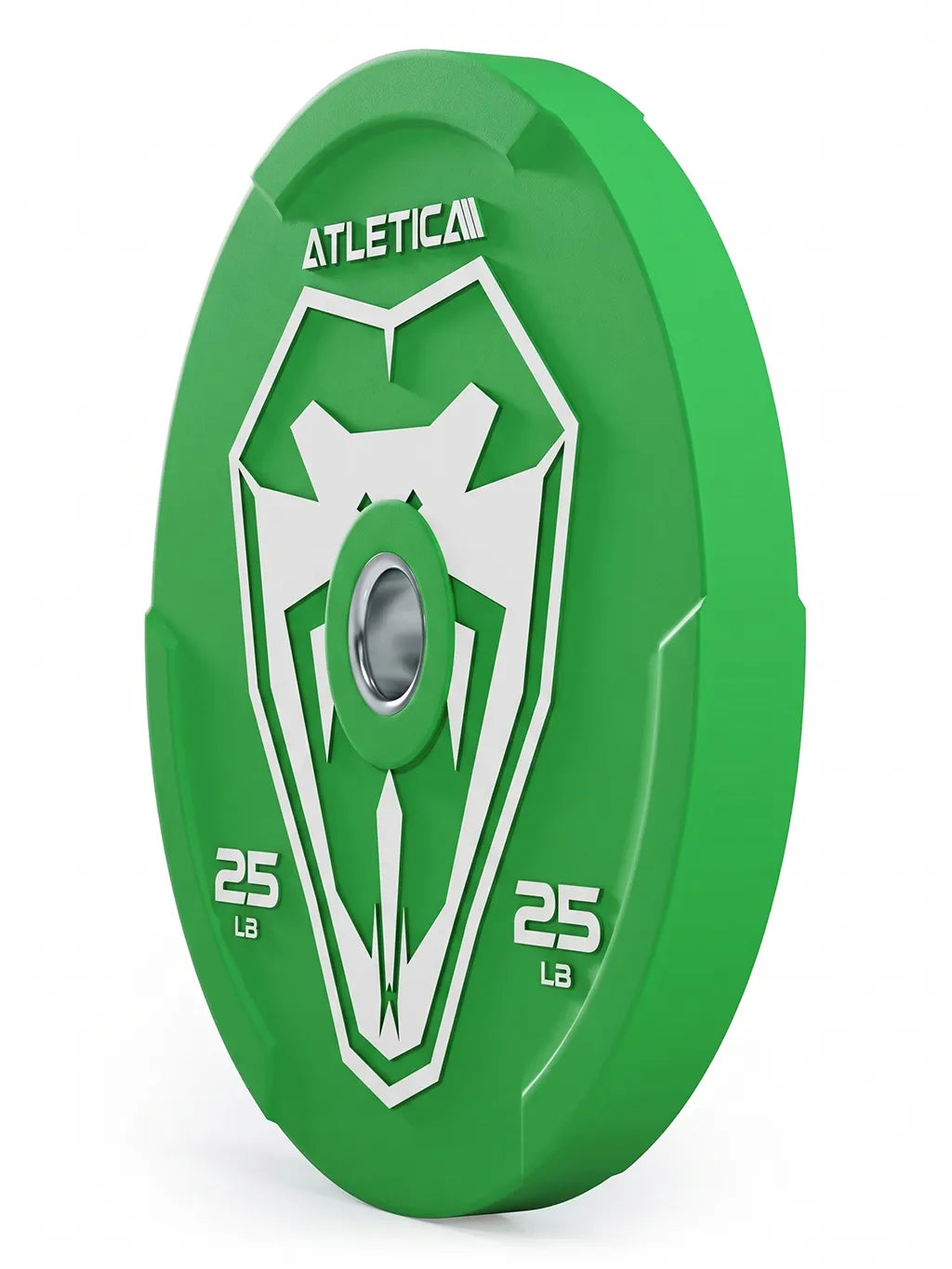 Animal Bumper Plates - green weight plate, 25 lb, stylized animal motif, central metal hole
