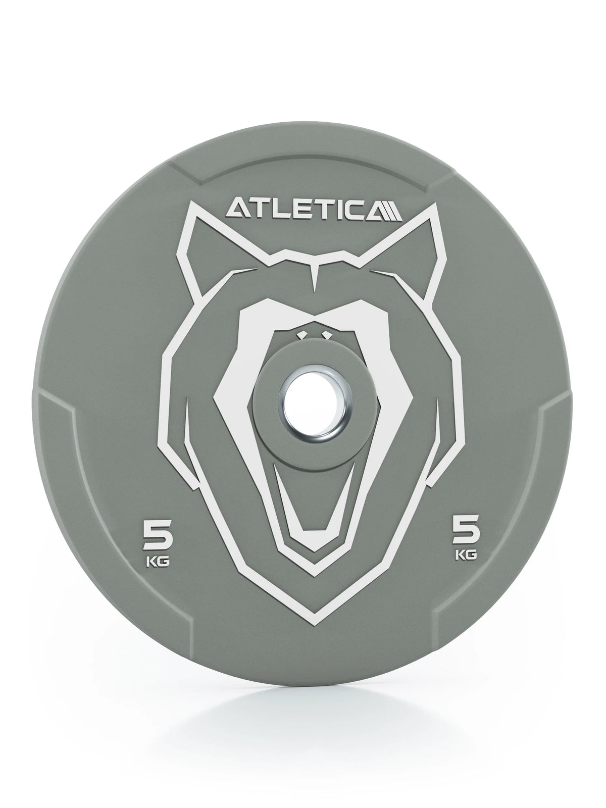 Atletica Animal bumper plate 11 lb, gray with wolf design, single plate front view