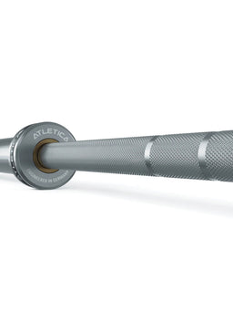 Atletica Gamma barbell, detail of the sleeve bushing and knurling