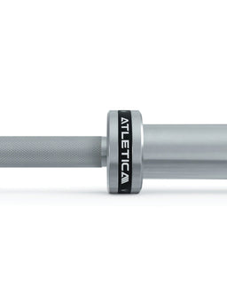 Atletica Gamma barbell, detail of the sleeve collar with logo