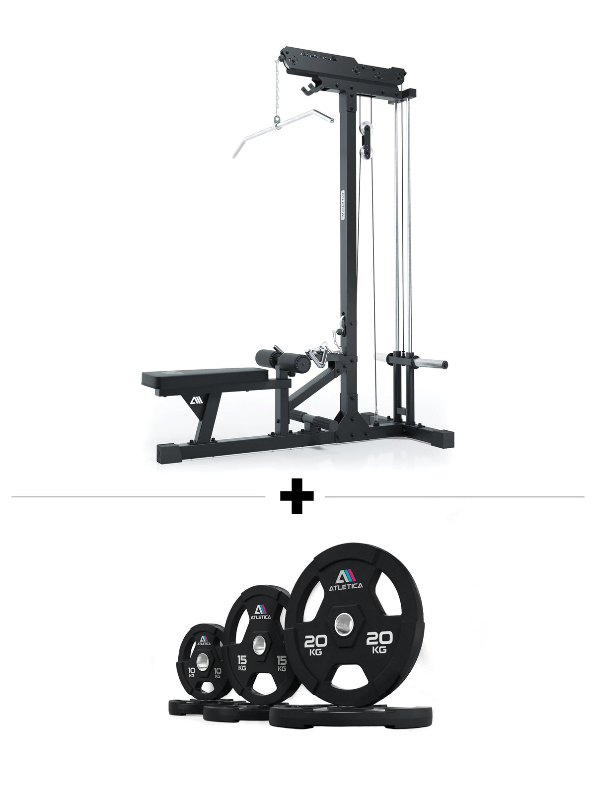 Atletica Lat Pulldown with low row Plate-Loaded and 210 lb 3H Gripper Plates Set