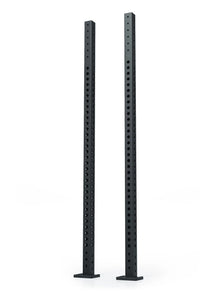R8 Colored Uprights - two black steel posts with hole grid, square base