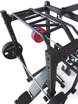 Power Rack R8-BlackHawk in black: with Multi-Grip pull-up bar, top view of the cage