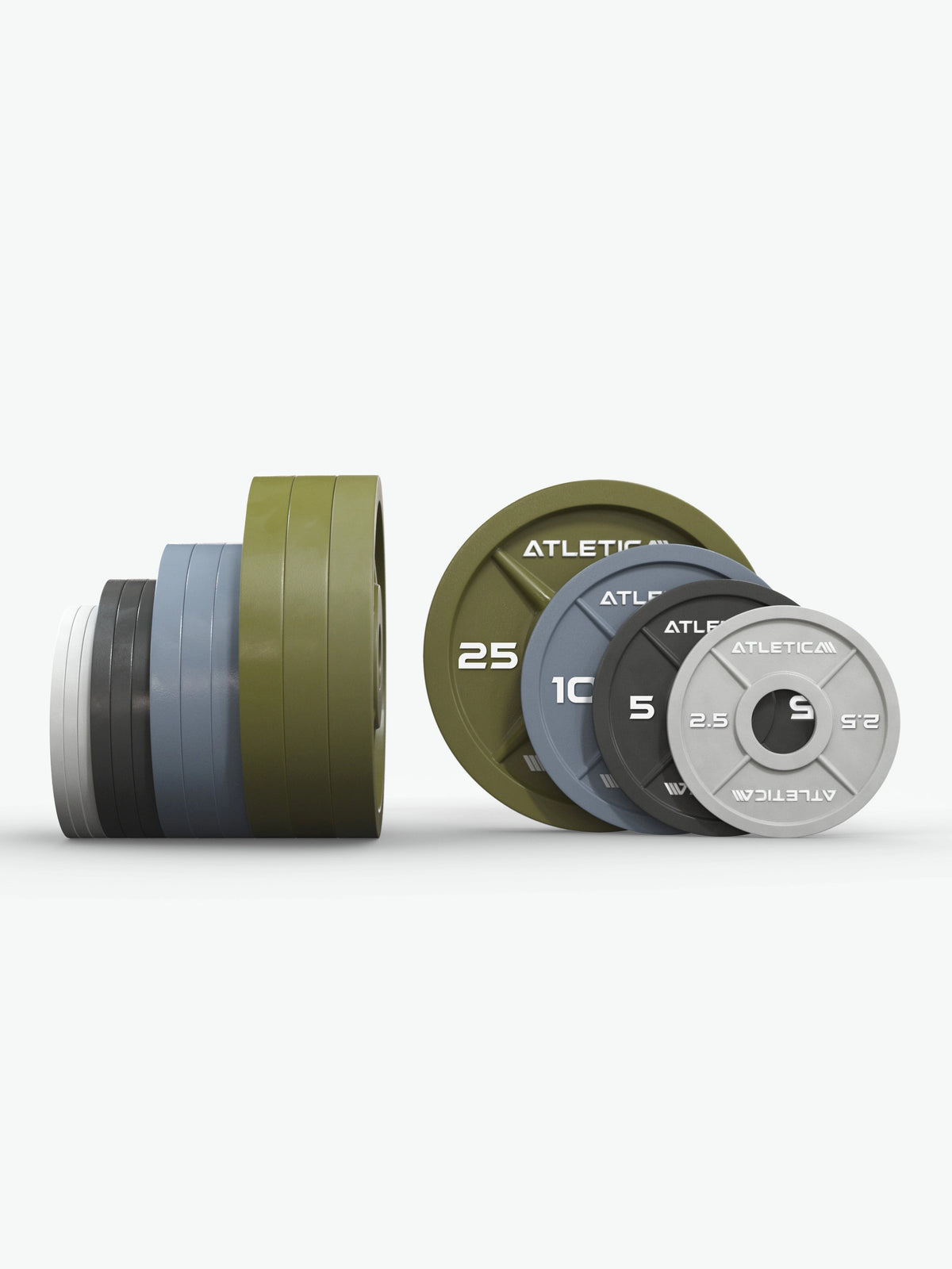 Color Iron Plates - Cast Iron Colored Weight Plates 170 lb Set in Green, Blue, Gray, White, Stacked