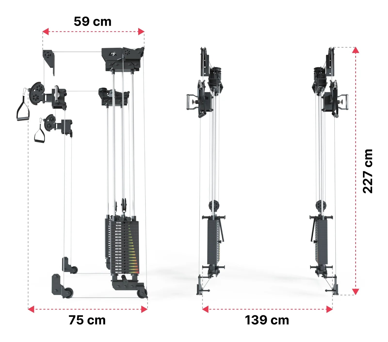 Bradley dualen Kabelzug System: Dimensionen