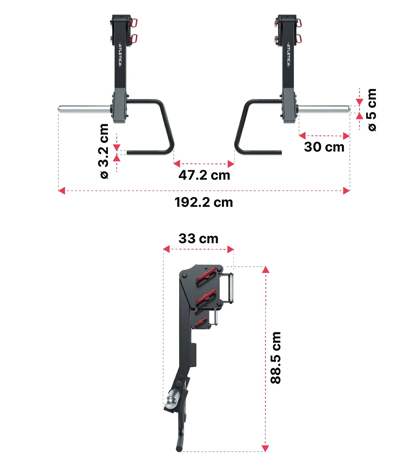 Jammer Arms für R8 Power Rack, klein: Dimensionen