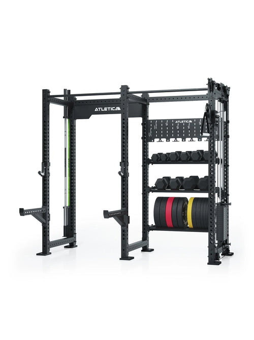 Atletica R8 Falcon R - Black Power Rack with Cable Pulley, Pull-Up Bar and storage for weight plates and dumbbells 