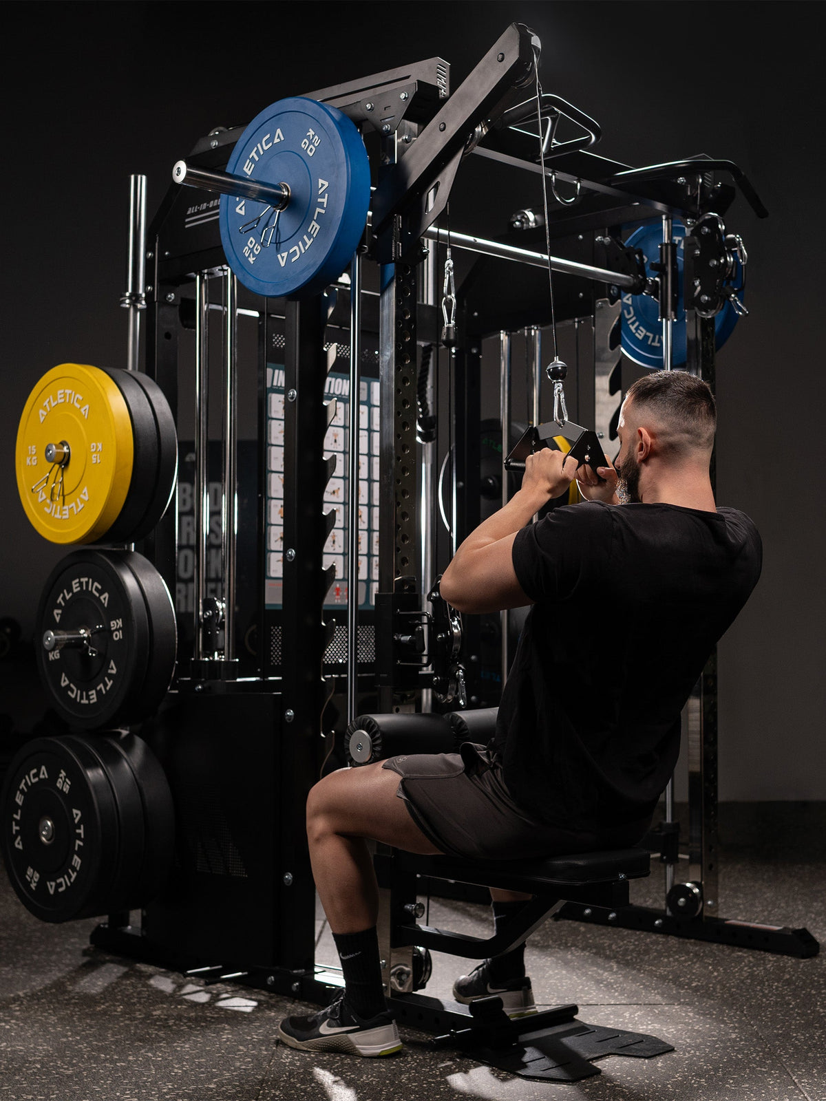 Lat Pulldown on the Fallout Home Gym with lat pulldown set and weight stack