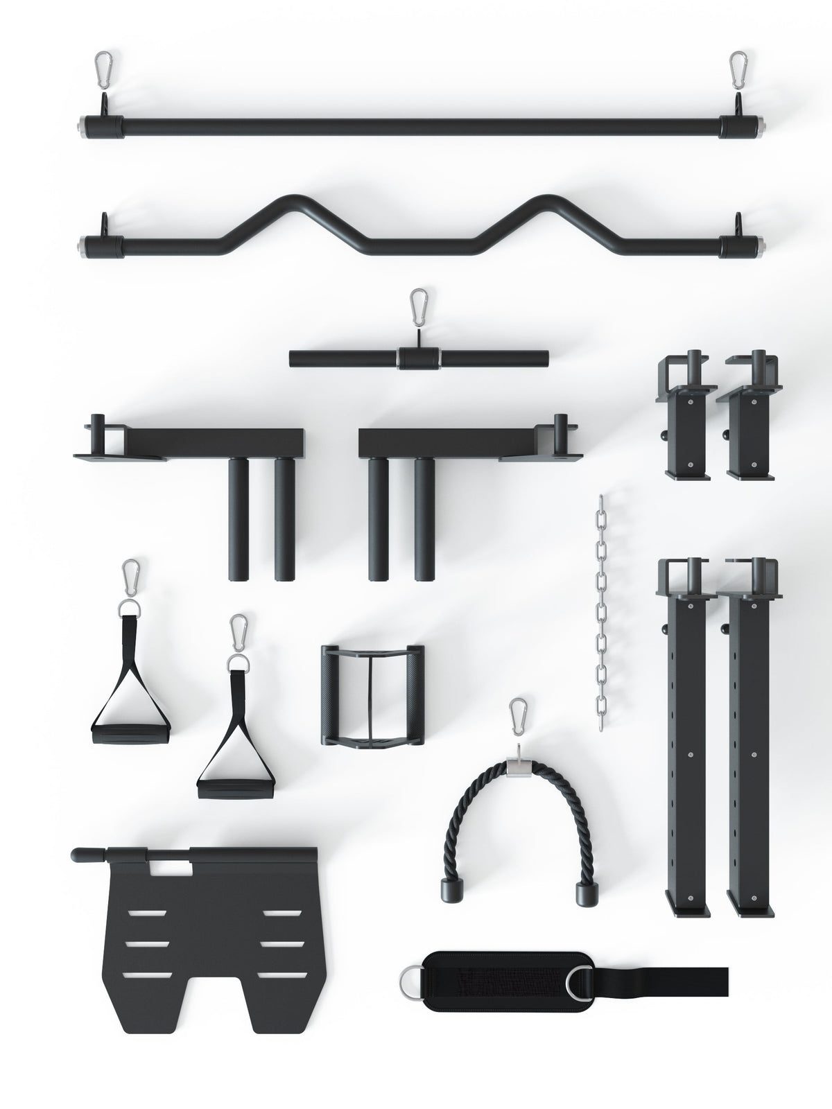 Fallout PRO Accessories with pull-down bars, handles, triceps rope and Safety Spotters