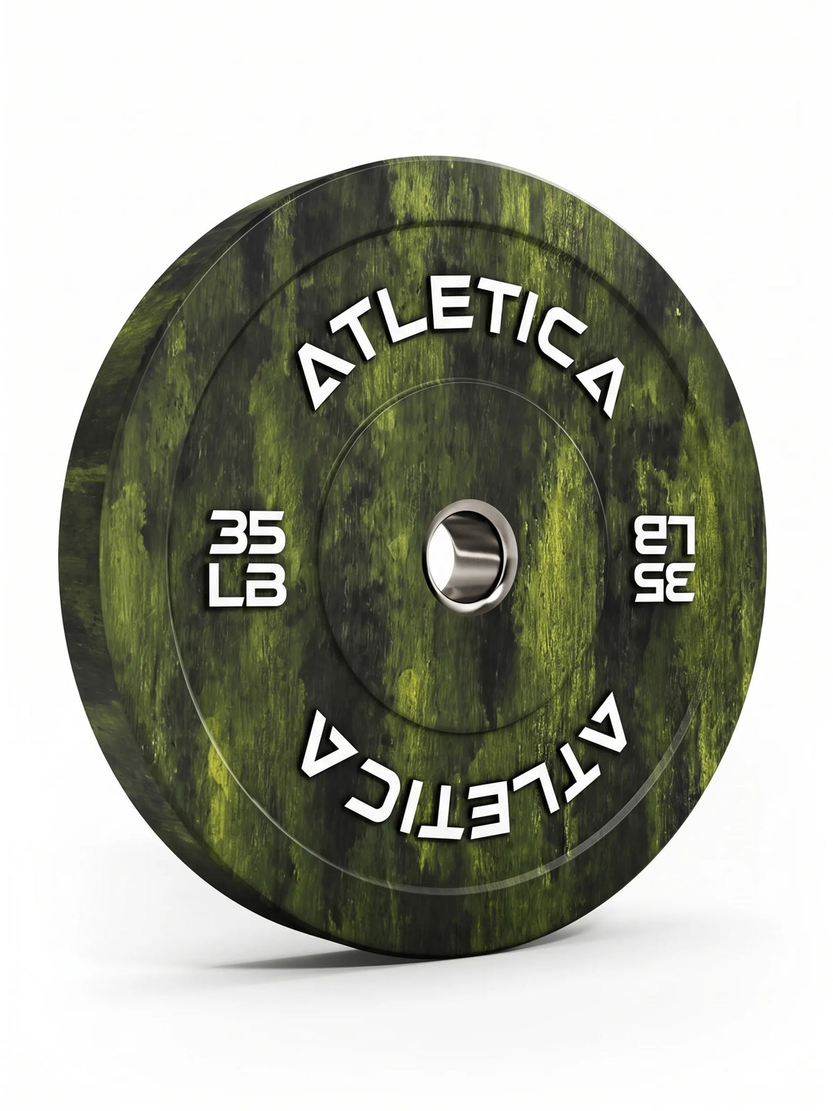 Fusion Bumper Plates weight plates Pair 35 lb - green weight plates, standing side by side