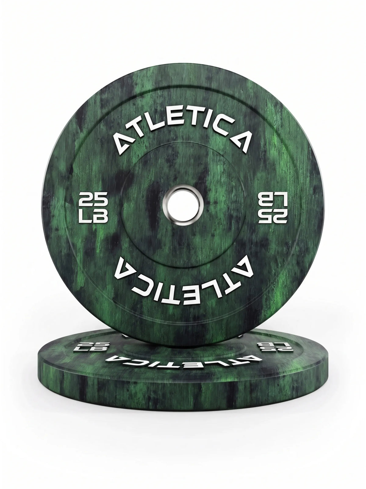 Fusion Bumper Plates - green weight plates, 25 lb Pair, upright and lying, for weightlifting and functional training