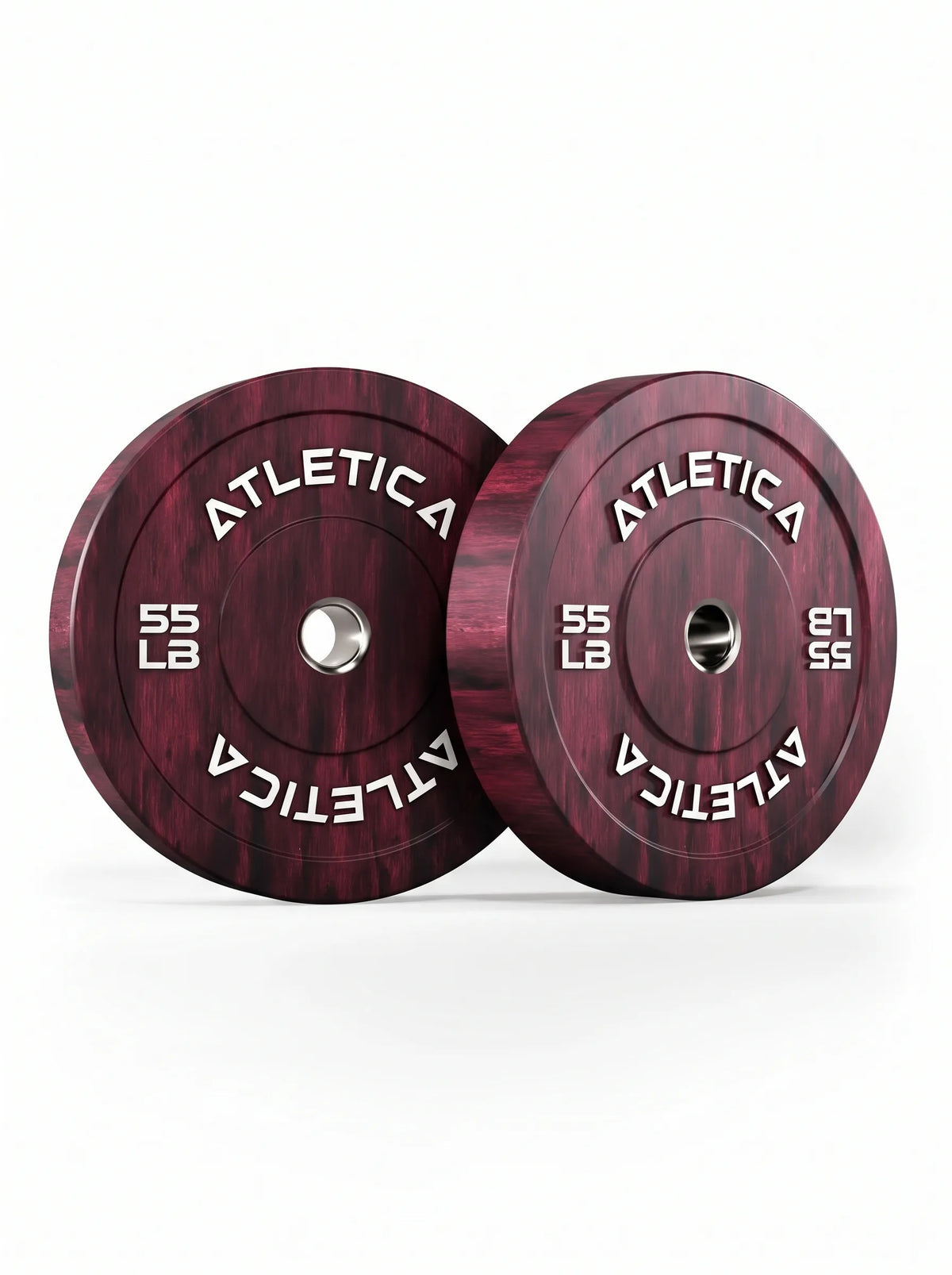 Fusion Bumper Plates - Two red weight plates, 55 lb each for strength training