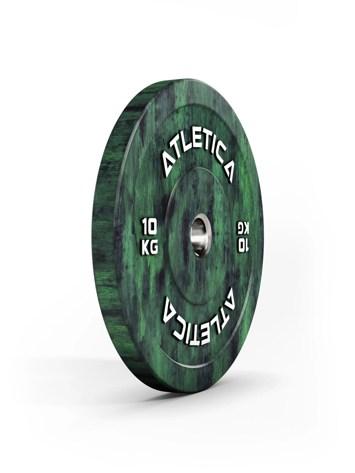 Atletica Fusion bumper plate 22 lb, green marbled, side view