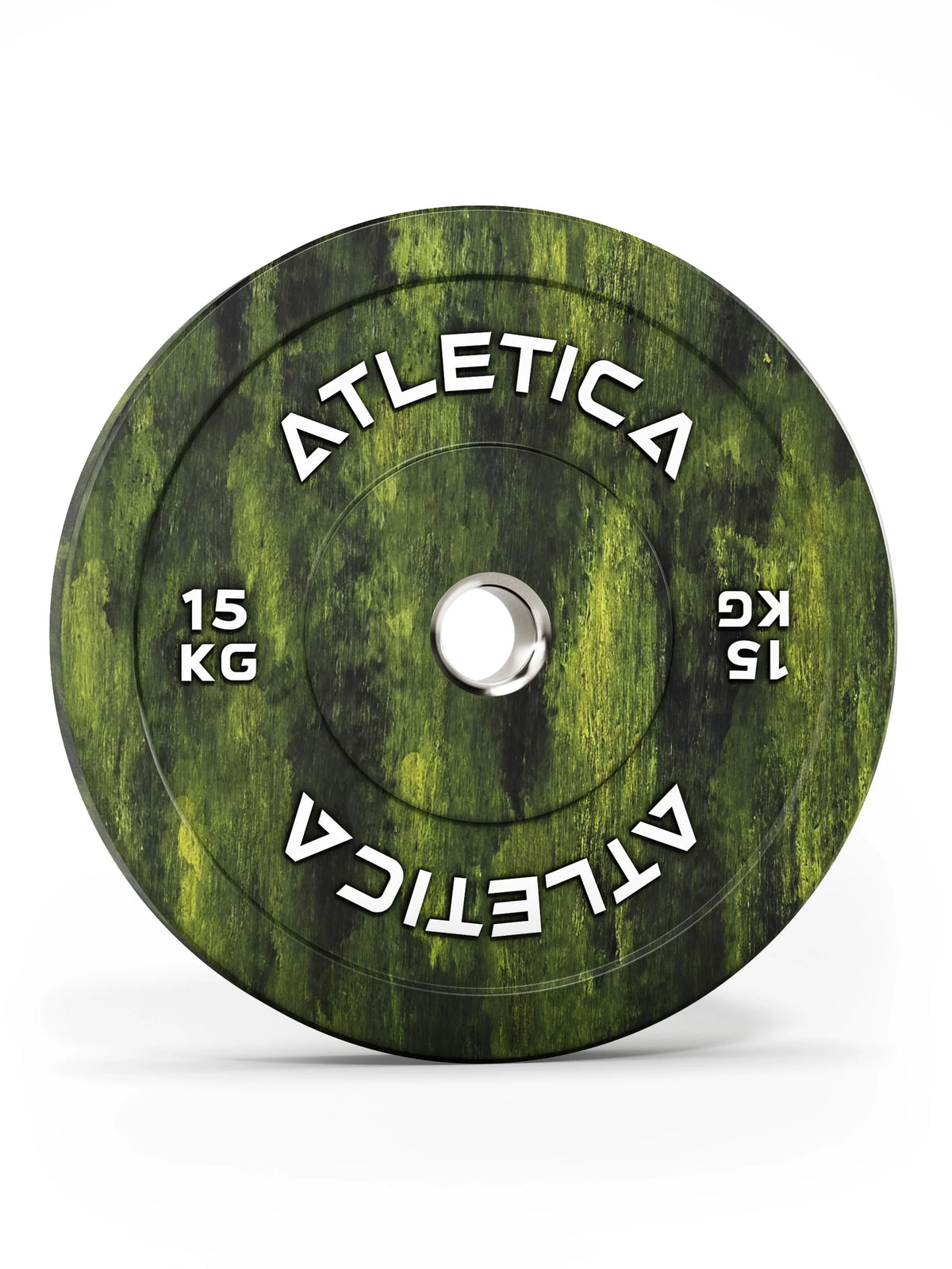 Atletica Fusion bumper plate 33 lb, olive green marbled, front view