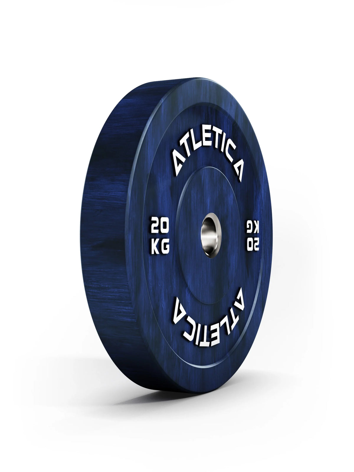 Atletica Fusion bumper plate 44 lb, blue marbled, side view