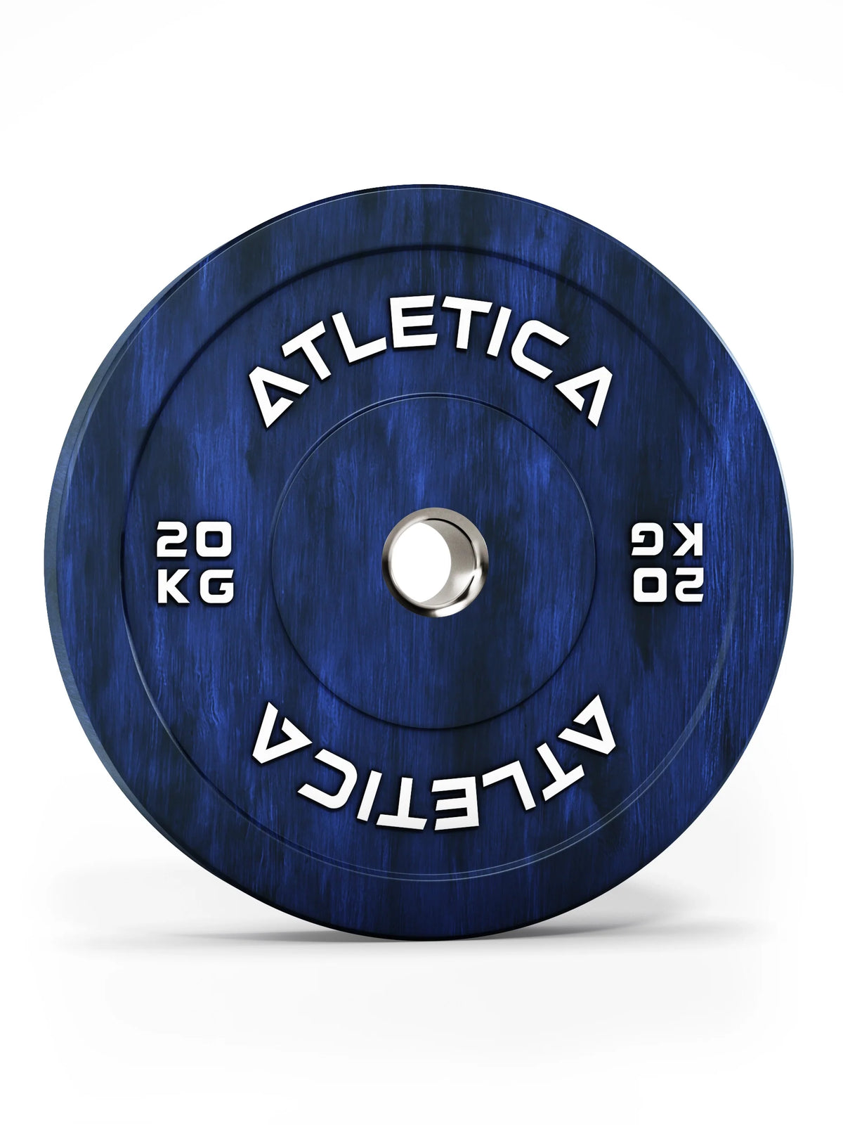 Atletica Fusion bumper plate 44 lb, blue marbled, front view