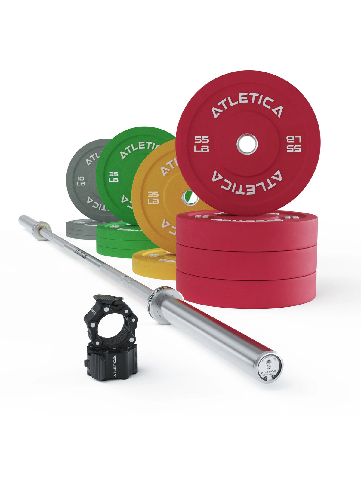 Barbell Gamma Set: Powerlifting Barbell | 420 lb Color Bumper Plates | Pro Collars | ideal for powerlifting exercises | Ø 50 mm
