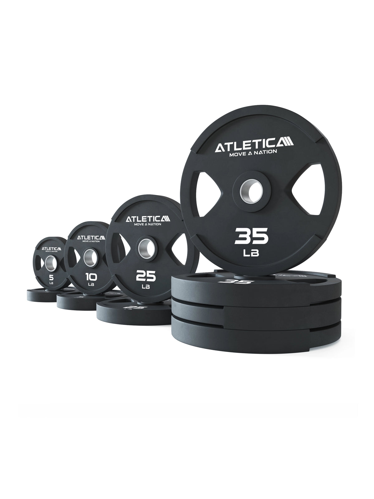 2H Gripper Plates 220 lb Set - black weight plates, weights 5 to 35 lb, with carrying handle for safe handling