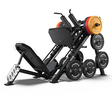 Atletica Hive leg press gym machine with attached bumper plates