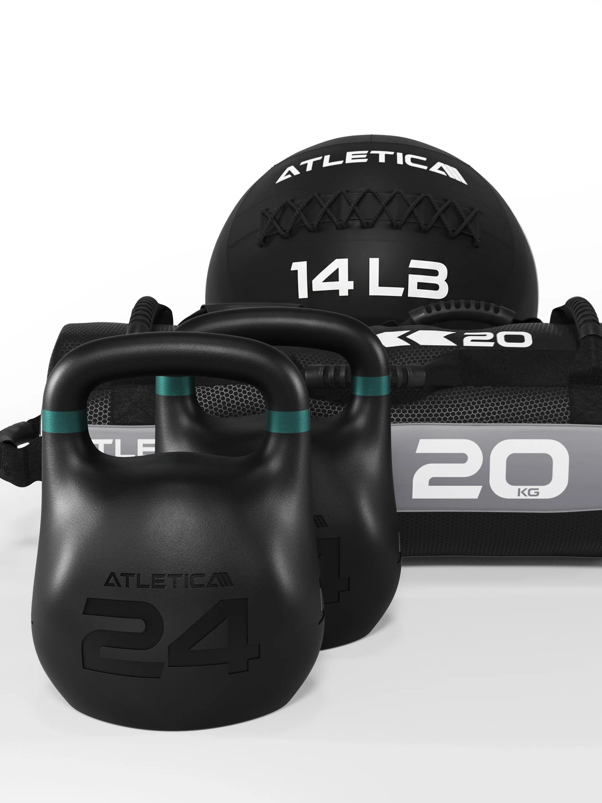 HRX RACE SET - Black kettlebells, medicine ball, sandbag