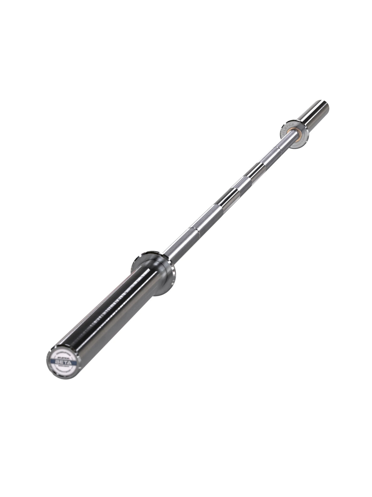 Atletica Beta Olympic barbell, chrome, full angled view