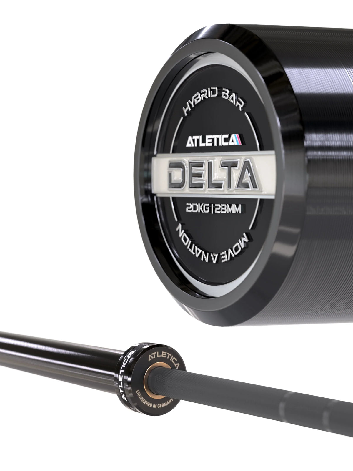 Barbell Delta Cerakote Bullet Gray with 20 kg weight and 28 mm grip diameter
