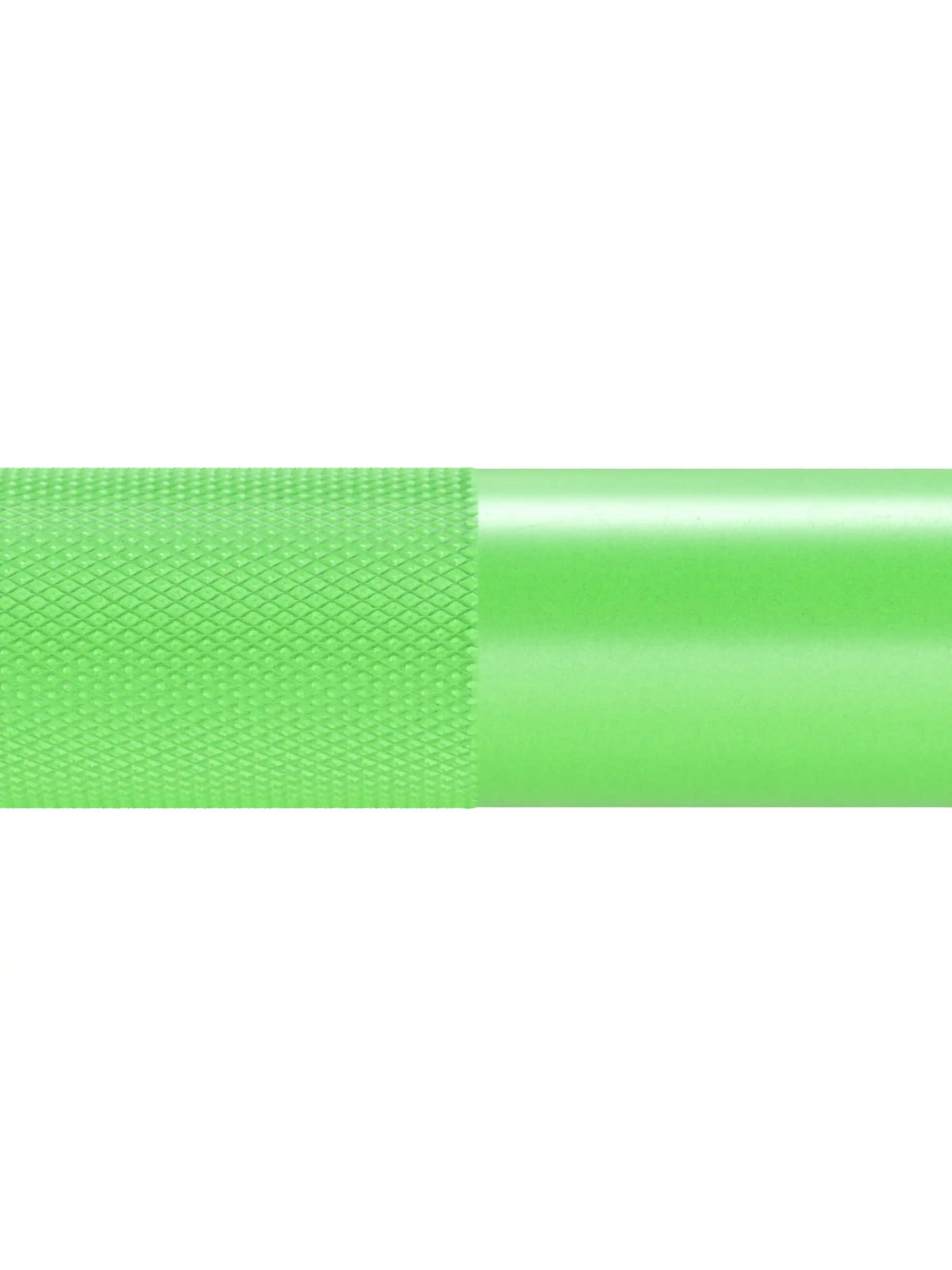 Delta Hybrid Barbell in Electric Green - transition from knurling to the smooth barbell sleeve