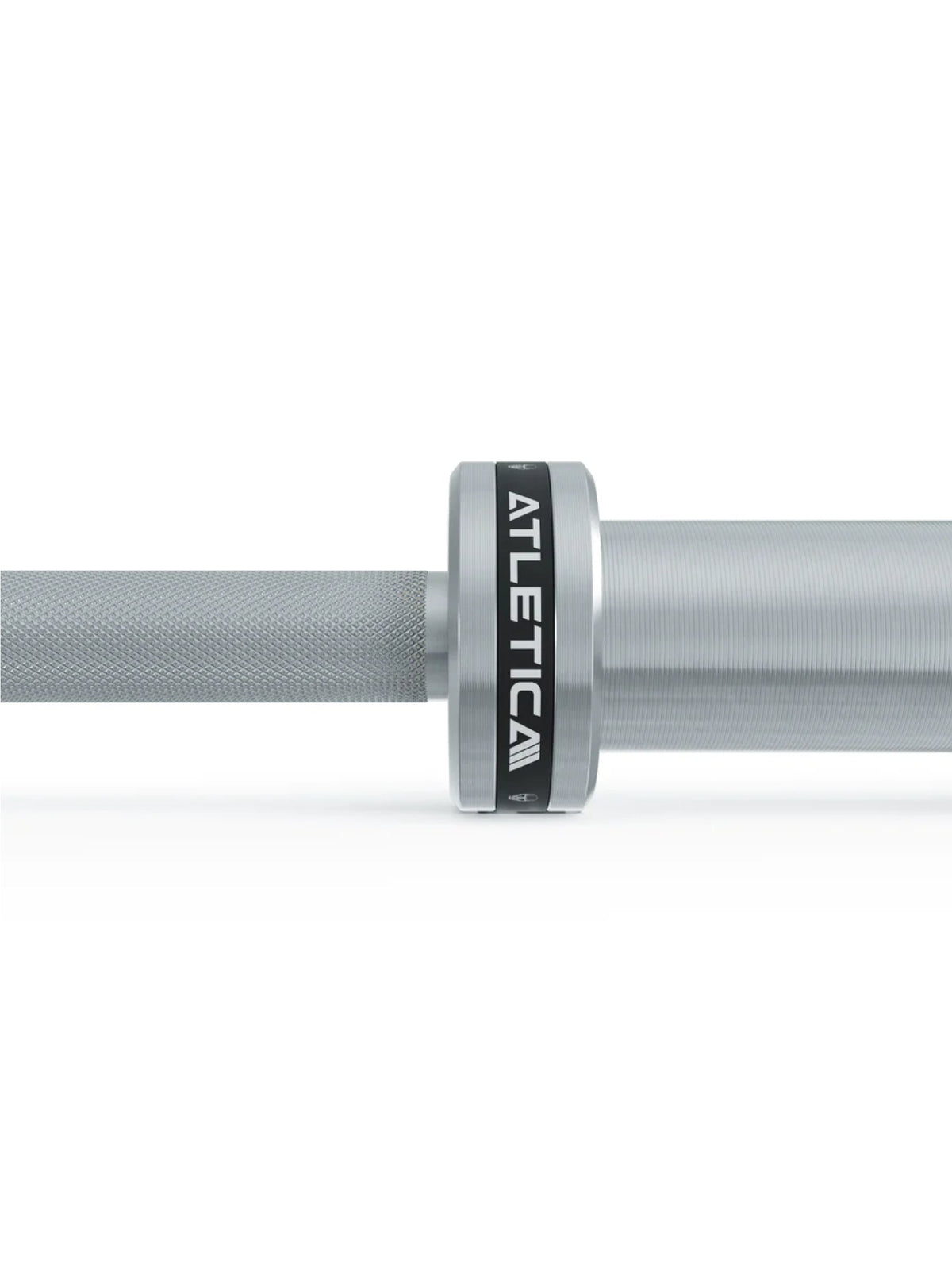 Barbell Set Zeta Space - Detail Shot of the Barbell with High-Quality Bearings and Atletica Branding