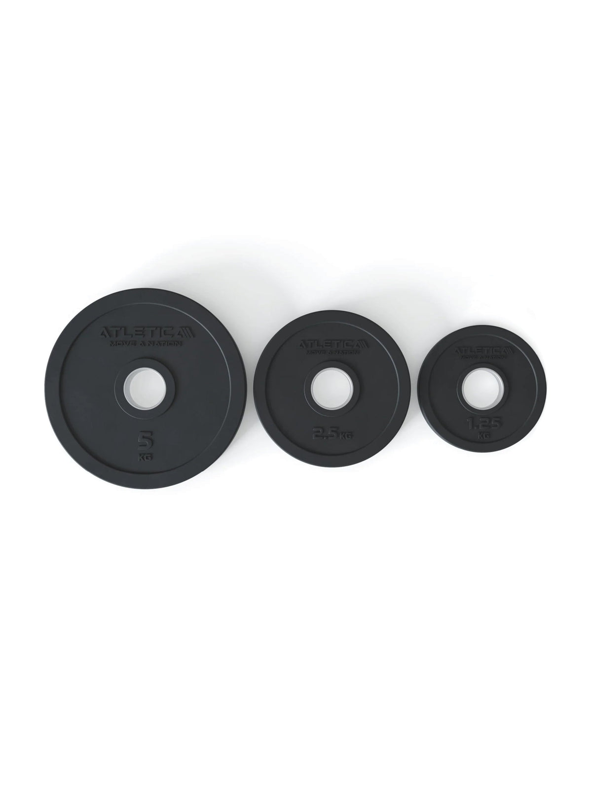 Atletica Rubber Plates in three sizes side by side, front view