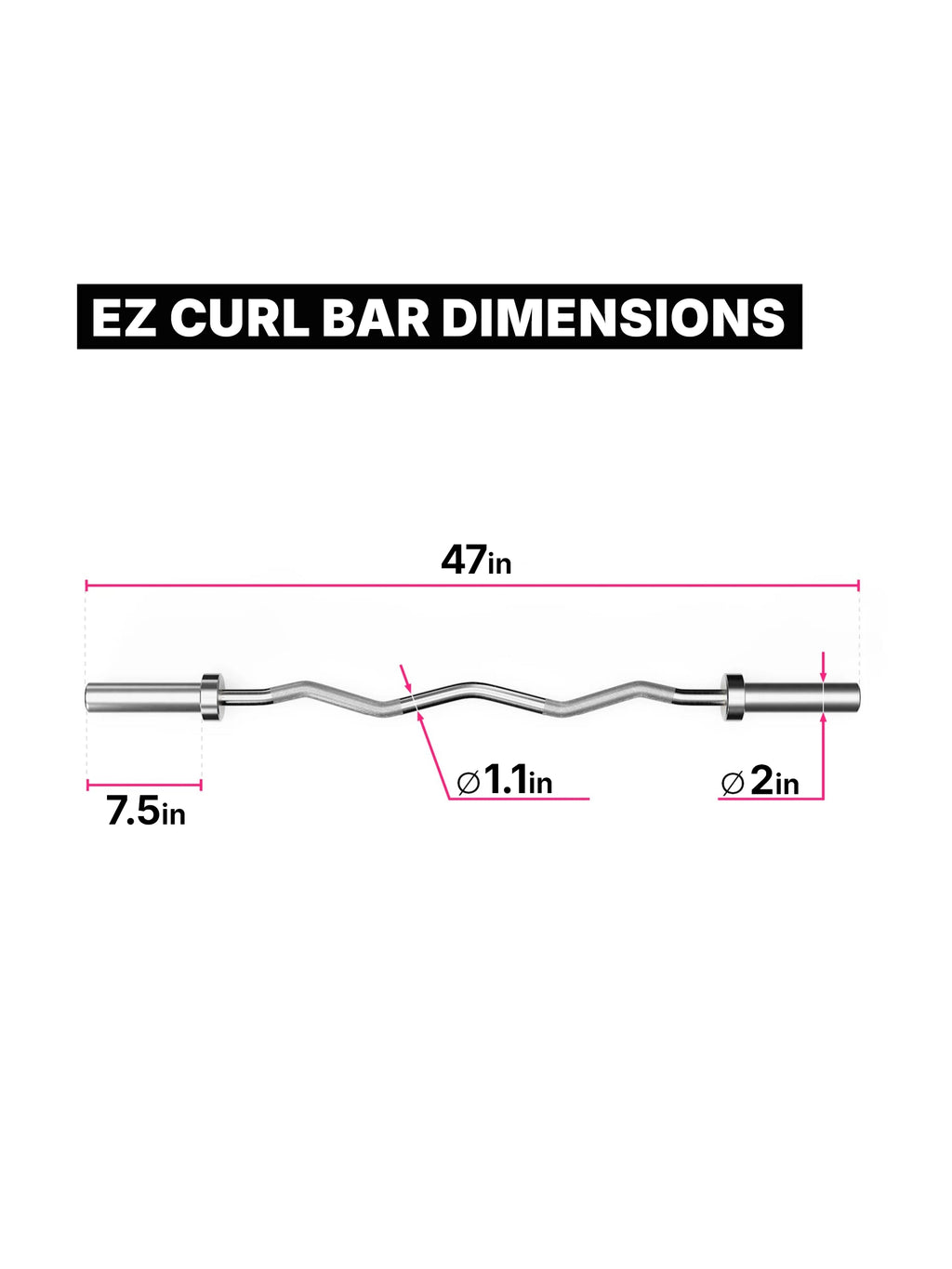 Preacher Curl SET - EZ Curl Bar dimensions - length 47", grip diameter 28 mm, end diameter 2" (50 mm), end length 7.5"
